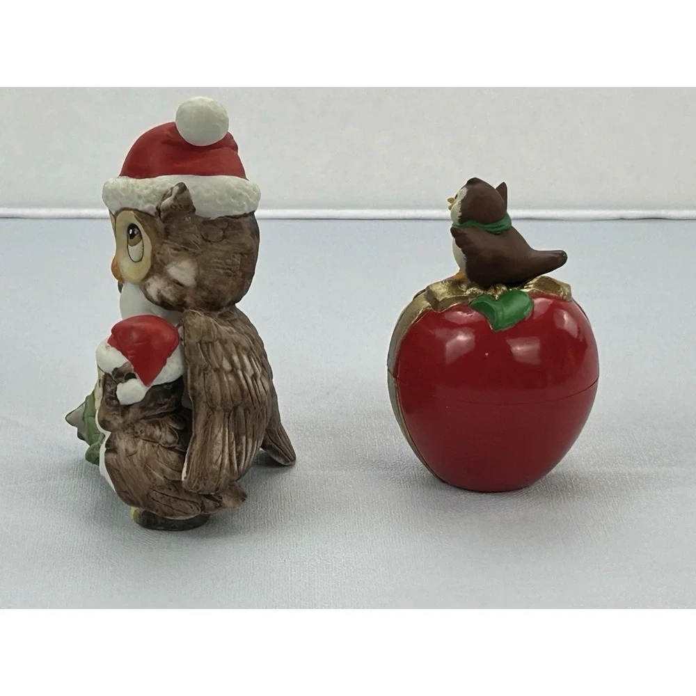 Vintage 1987 Hallmark Christmas Owl Trinket Box Lefton Owl Figurine Lot